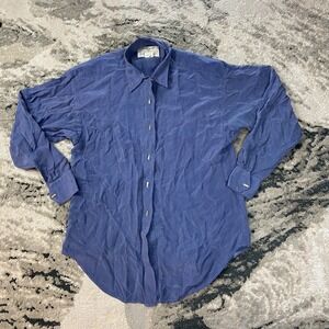 Longhorn Western Shirt Womens Medium Navy‎ Blue Embroidered Logo Button Up